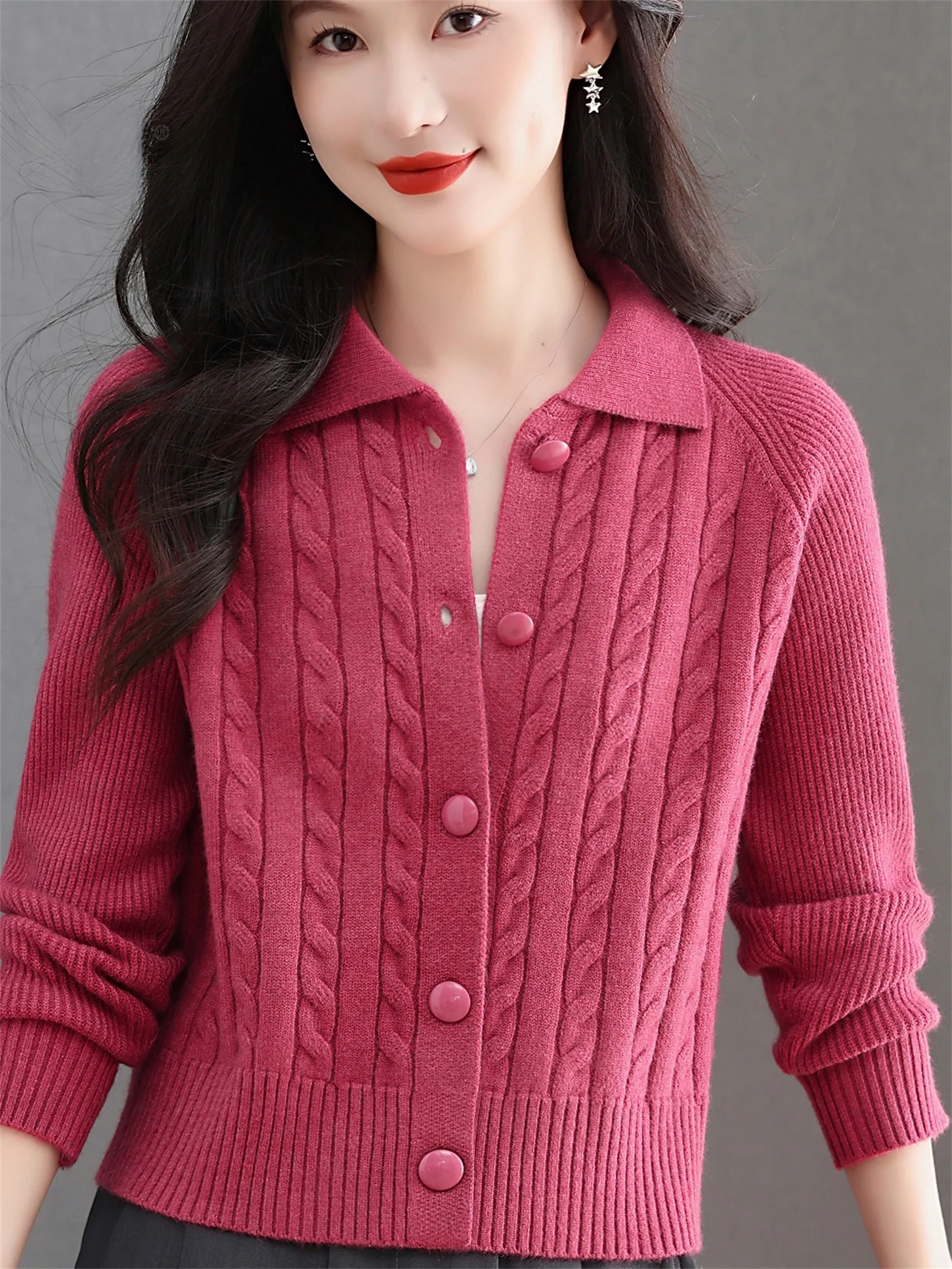 

Модный вязаный открытый кардиган свободного покроя с отложным воротником, утягивающий топ для молодых мам среднего возраста и женщин