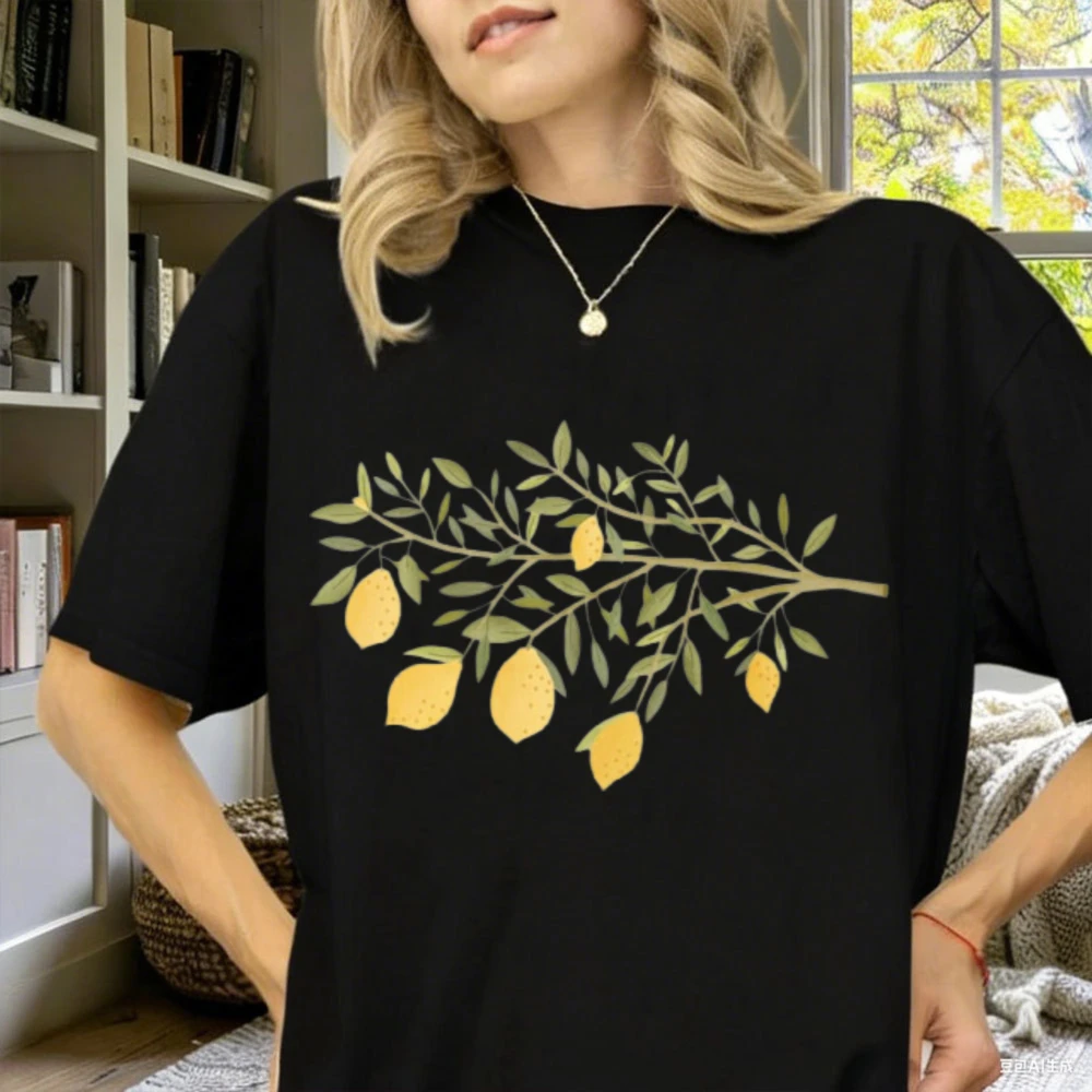Zitrone BIOBAUMWOLLE Zitronenzweig Cottagecore Hippie Shirt Kleidung Lemon Gift Outfit Bootanical Nature Fruits Sommer T-shirts