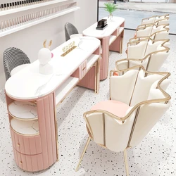 White Gold Nail Desk Chairs Organiser Modern Designer Nail Table Nordic Aesthetic Scrivania Per Unghie Manicure Furniture