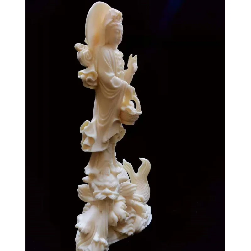 Factory Direct Supply Ivory Nut Carved Aoyu Guanyin Bodhisattva Decoration Home Living Room Crafts Decoration Gift Box