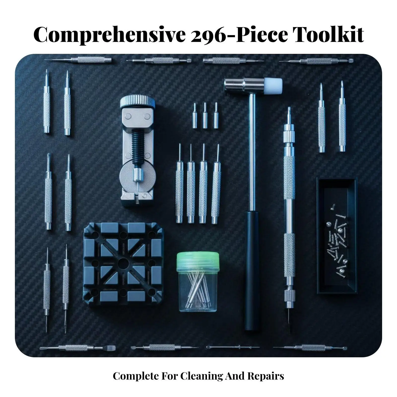 Watch Repair Tools Professional Kit Carbon Steel 296 Piece Timepiece Repair Device with Spring Bar Tool for Watchmaker