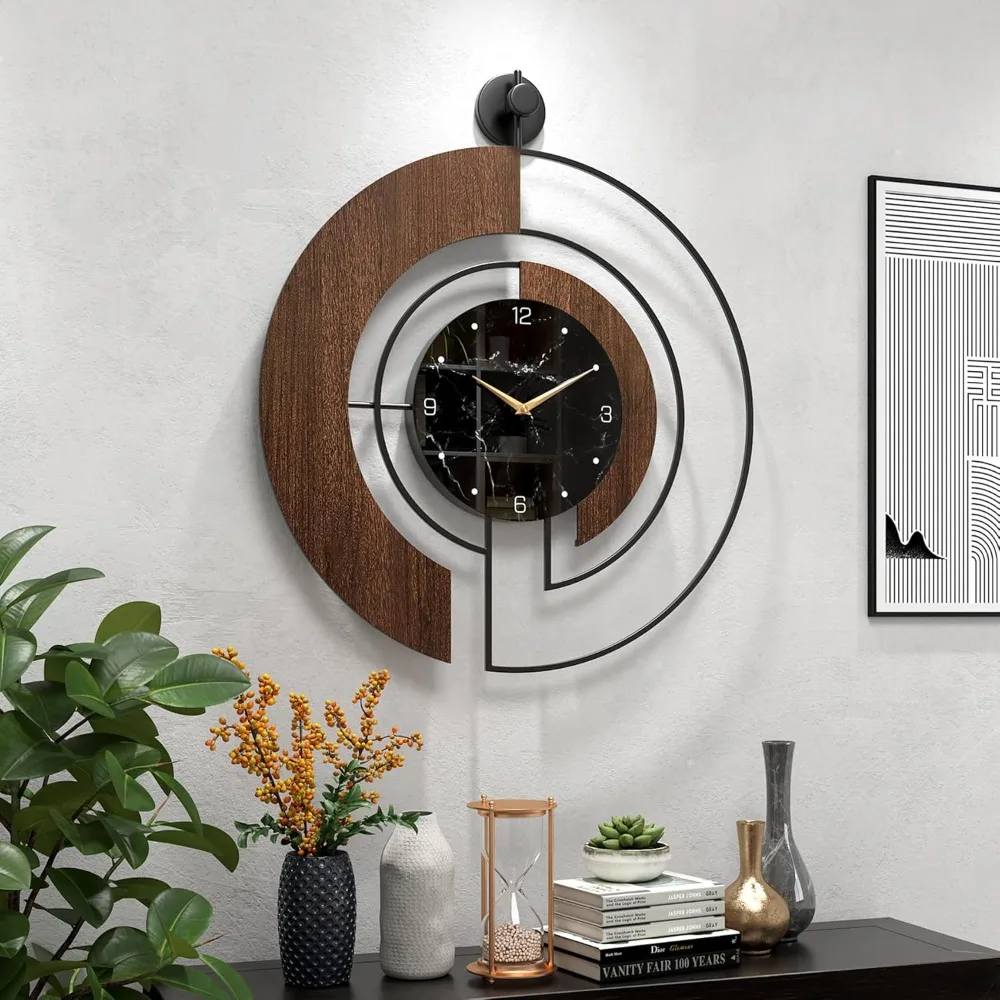 

Large Wood Metal Frame Silent Non Ticking Wall Clocks for Living Room, Bedroom Decoration, 26.4 in, Wall Clocks