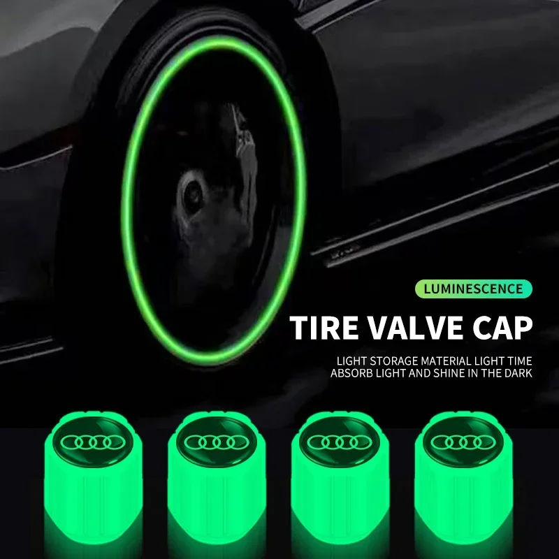 

4PCS Luminous Car Tire Valve Cap Fluorescent Night Glowing Decor For Audi A5 A6 C6 C5 A1 A7 A8 Q2 Q3 S3 A4 B5 B6 A3 8P 8V 8L