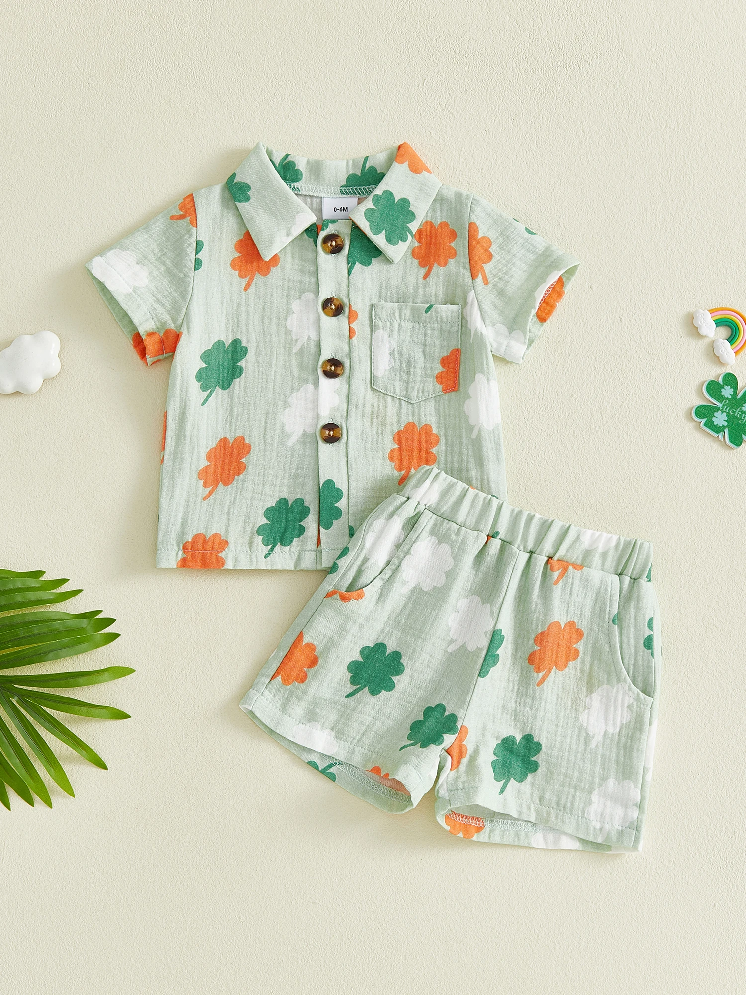 

Платье на день Святого Патрика для маленьких девочек, юбка трапециевидной формы с принтом трилистника и рюшами на рукавах, эластичный пояс, комплект из 2 предметов с повязкой на голову