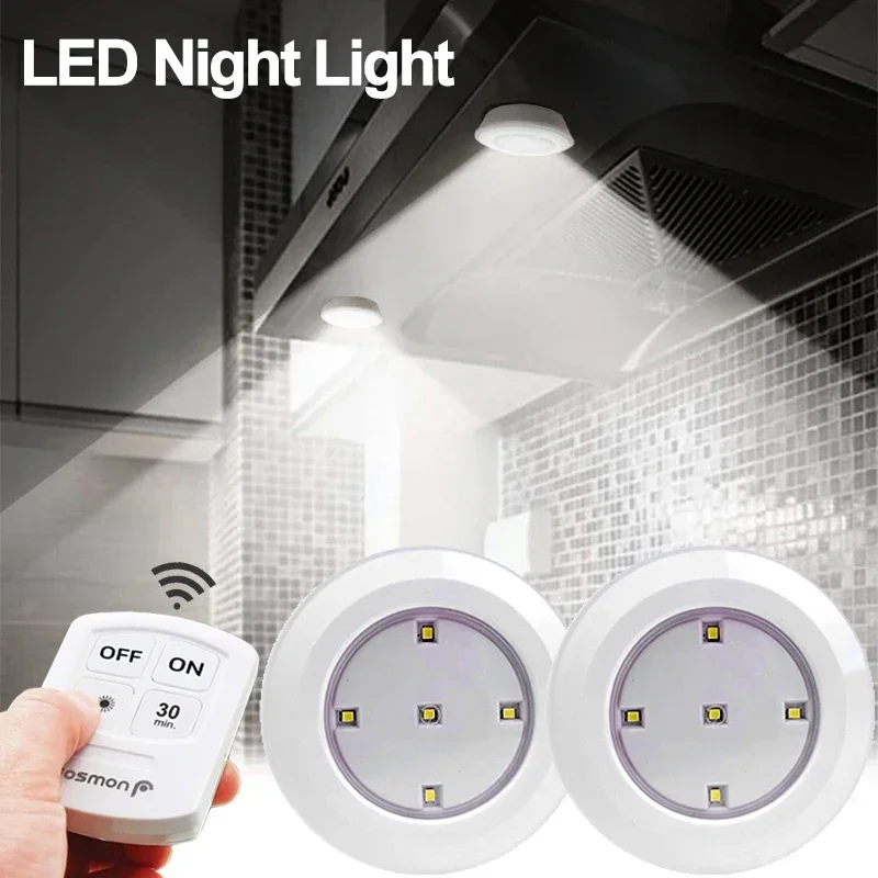 Dimmable Wireless LED Night Light Remote Control Under Cabinet Lamps Battery Operated Kitchen Bathroom Closet Stairs Lights