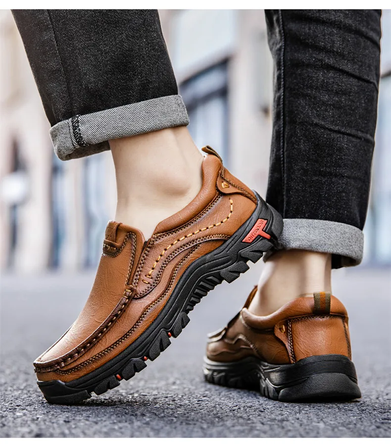 Neue handgefertigte Lederschuhe für Herren, Outdoor-Slipper, lässige Herrenschuhe, modische flache Herren-Fahrschuhe, Mokassins, Wanderschuhe – Detail 9