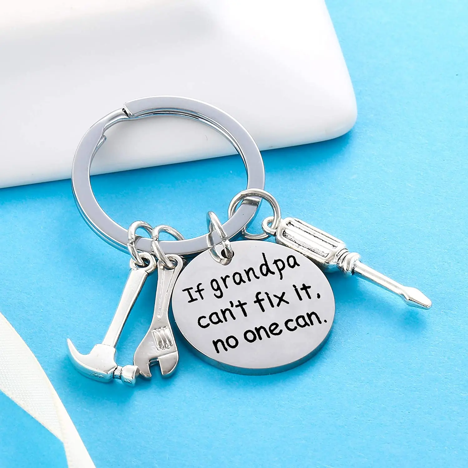 Grandpa Keychain Granddad Gifts From Grandson Granddaughter Christmas Gift Keyring(If grandpa can\'t fix it,no one can)DIY Custom