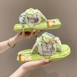 Summer Women Weave Slippers Platform Shoes Fashion Design Mules Flip Flops Candy Color Sandals Clogs Flat Casual Shoe For Female