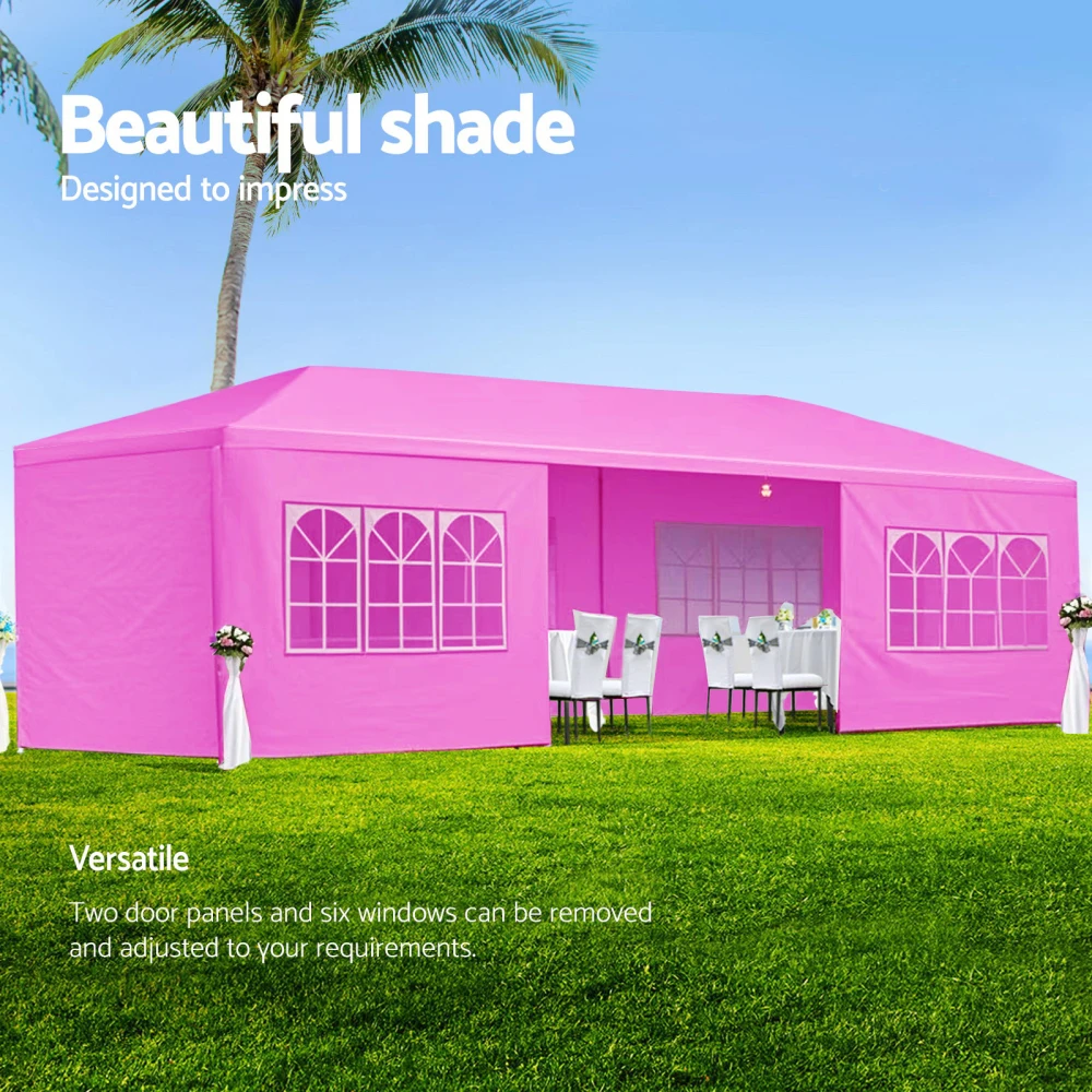 10x30ft Pink Wedding Party Canopy Tent Outdoor Gazing Area, Waterproof and UV-resistant, with 8 Removable Sidewalls for Easy Storage.