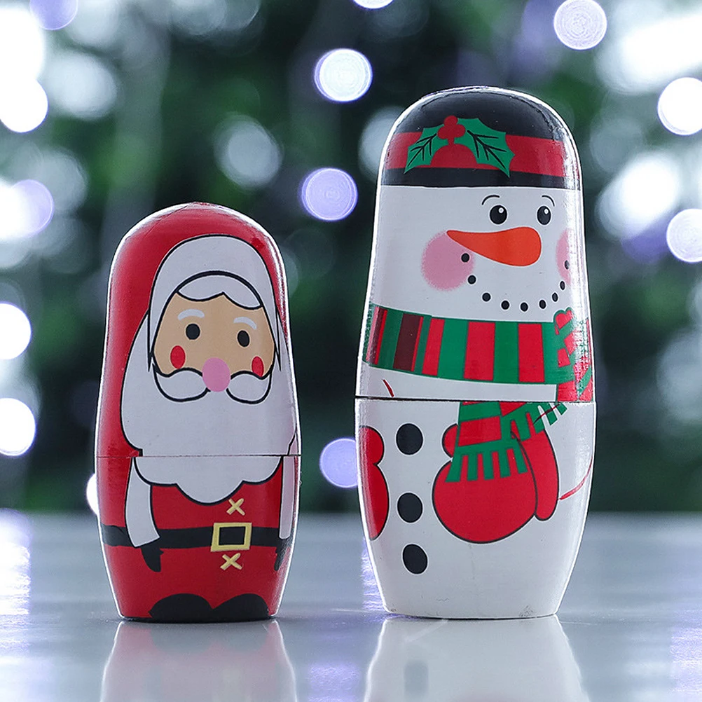 

Decorations Christmas Nesting Toys Wood Santa Russian Stacking Wooden