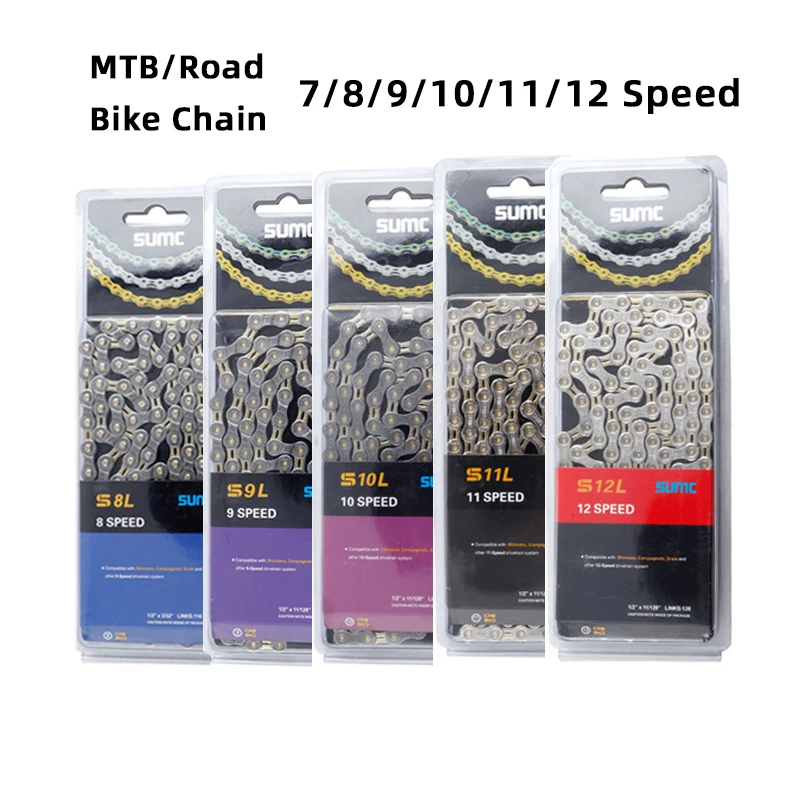 Sumc Mountain Road Bicycle Chain Ultra Light High Quality 8/9/10/11/12 Speed 116/126 Link 8v 9v 10v 11v 12 V Shifting Chains