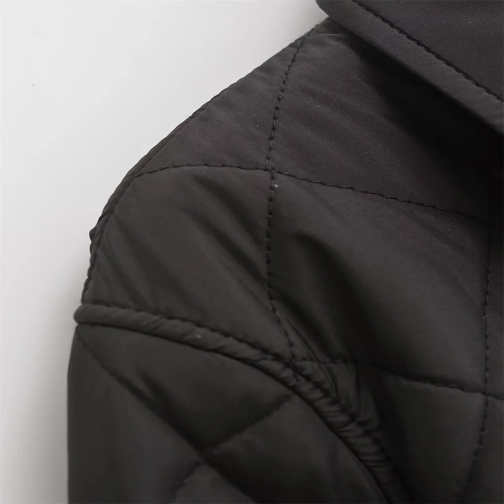 겨울 신상 여성용 루즈하고 심플한 따뜻한 버튼 다이아몬드 격자무늬 퀼팅 중간 길이 코튼 재킷