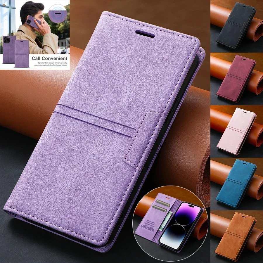 Wallet Skin Friendly Magnetic Flip With Card Slot Leather Case For iPhone 16 Pro Max 15 14 13 Mini 12 11 SE 4 3 X XR XS 8 7 Plus