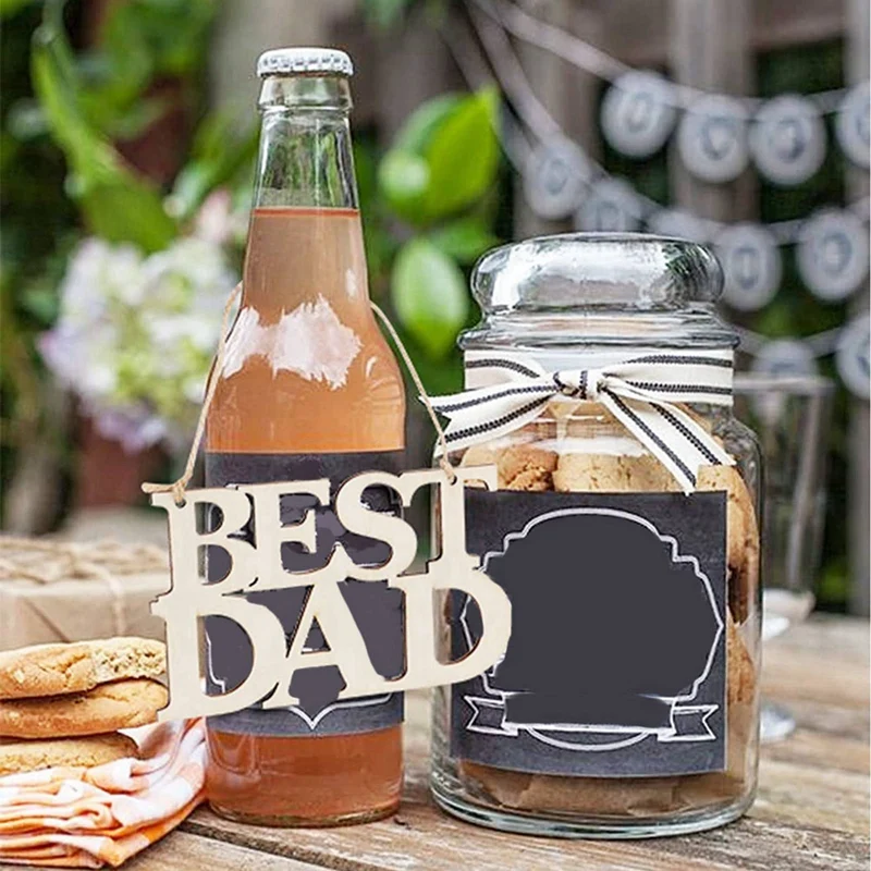 80 Stück Best DAD unvollendete Holzhandwerke, Geschenkanhänger mit Schnur für Vatertagsgeschenke, Papas Geburtstagsparty-Dekorationen