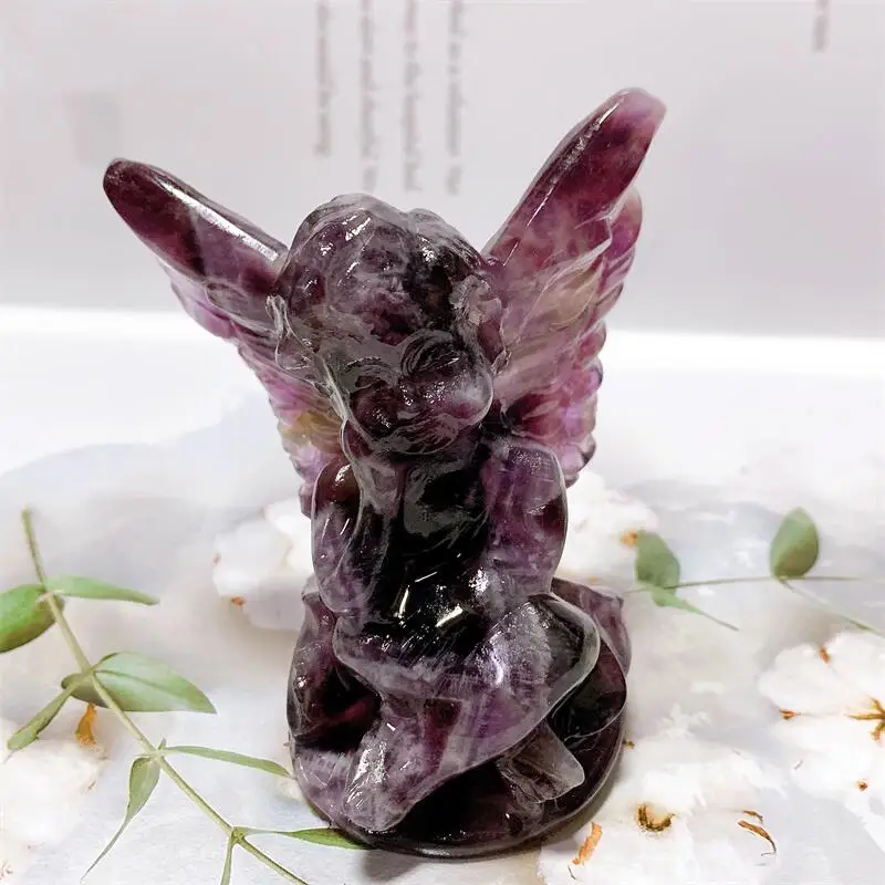 

Natural Dream Amethsyt Angel Crystal Carving Healing Birthday Present Energy Stone Fengshui Home Decoration Holiday Gift 1pcs