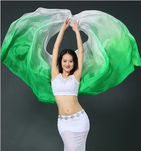 Real Silk Veil for Belly Dancers, Hand Throw Shawl, Gradiente Cor, Frete Grátis, Atacado, 250*114cm (39.4*39.8 ")