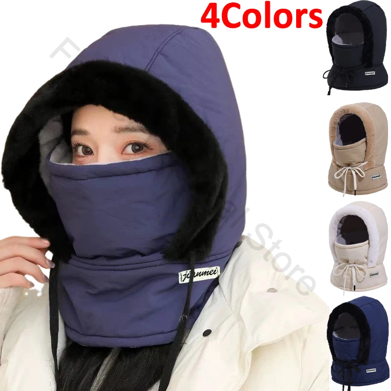 Penutup Leher Termal Anti Angin 3-in-1, Topi Hoodie Bulu Musim Dingin, Masker Wajah Ski untuk Cuaca Dingin Luar Ruangan
