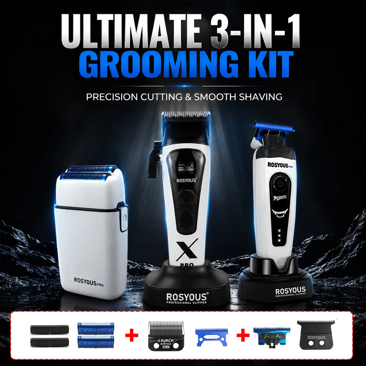 ROSYOUS RS-888C 202 620 Professional Hair Clipper Combo Set for Men 8000RPM External Rotor Brushless Motor Men's Haircut Machine