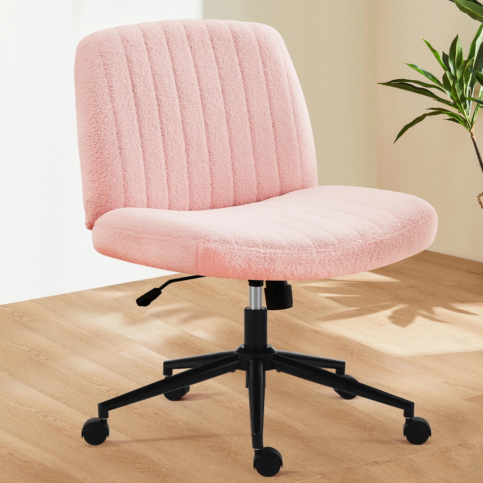 Office chair, backrest, armless office chair, adjustable swivel for comfortable home office, pink, Teddy wool fabric On-Site