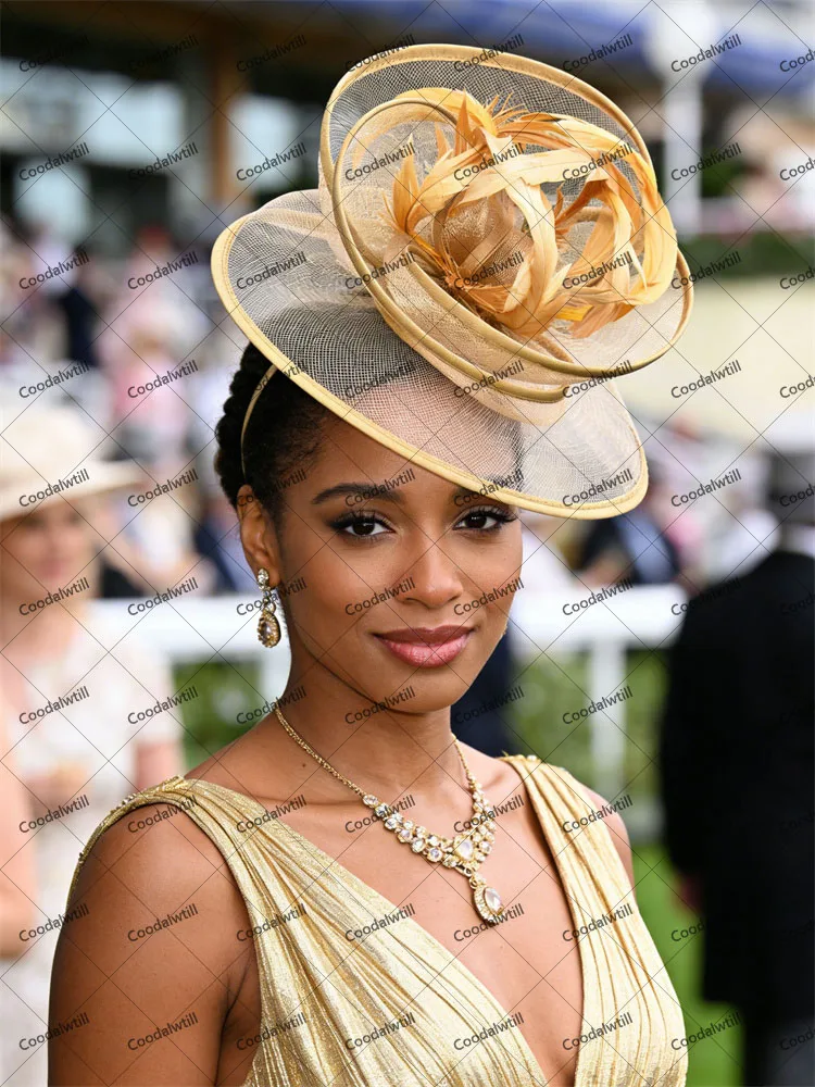 

Feather Camel Hair Fascinator Hat Bride Wedding Mesh Veils Hair Accessories Ladies Banquet Party Pillbox Fascinator Hat Headband