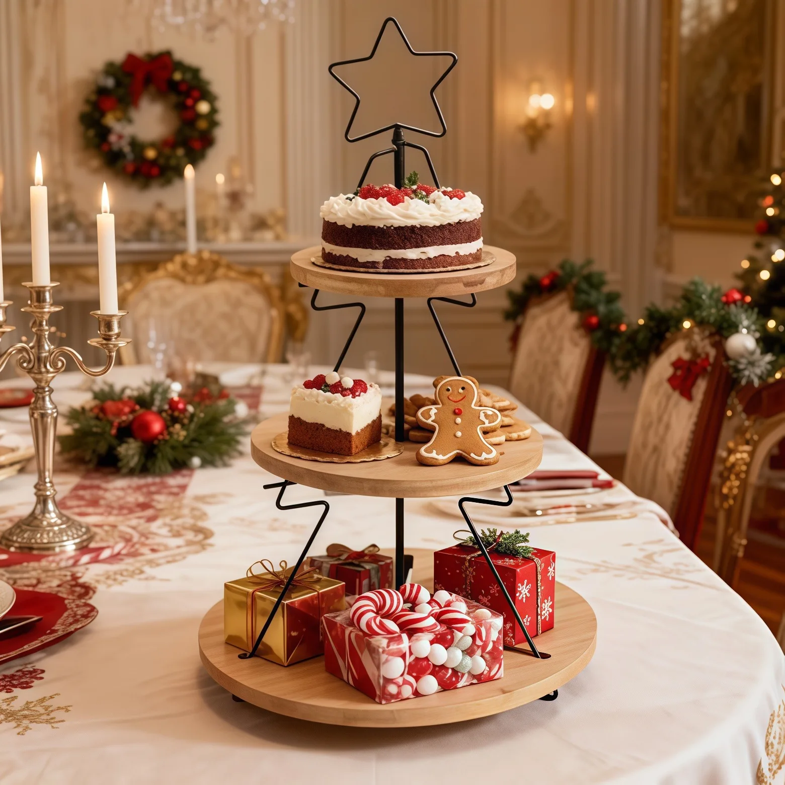 Christmas Tree Cake Stand 3 Tier Dessert Tray for Afternoon Tea Pastries and Sweets