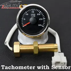 Universal 52MM Tachometer with M16 M18 Tacho Sensor 3000 4000 6000 7000 8000 RPM Marine Tacho Meter with Hourmeter Red Backlight