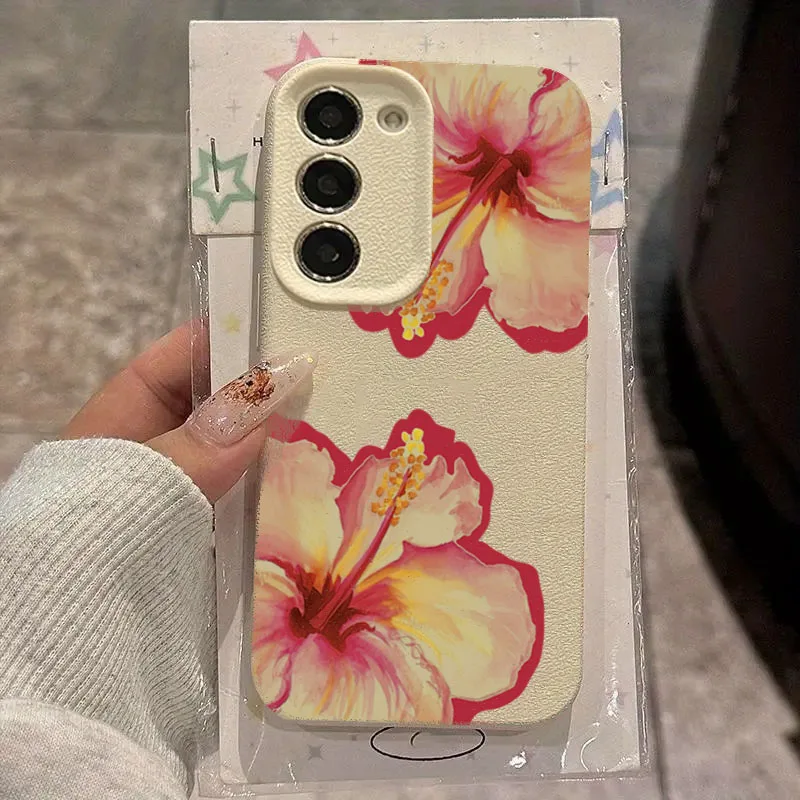 

Pop Elegant Pink Hibiscus Lychee Pattern Phone Case For Samsung S25 S24 S23 S22 Ultra Plus S21 FE A55 A34 A15 A35 A52 A54 A16 Co