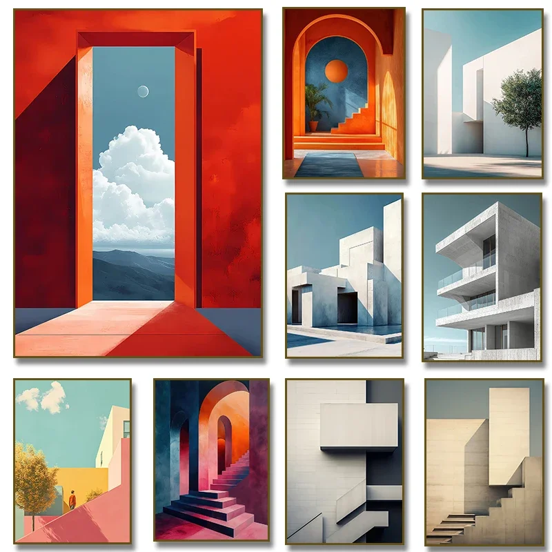 Abstract Interior Architecture Minimalism Poster Canvas Painting Print Wall Art Picture for Living Room Home Decoration Cuadros