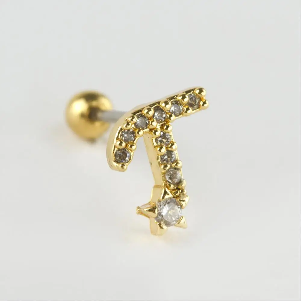 Yellow Color Letter Luxury Zircon Steel Piercing