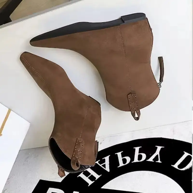 

BIGTREE 2026 New Autumn/Winter Pointed Toe Designer Luxury Suede Women Boots Ankle Women Shoes Retro Chelsea Boots Wedge Shoes