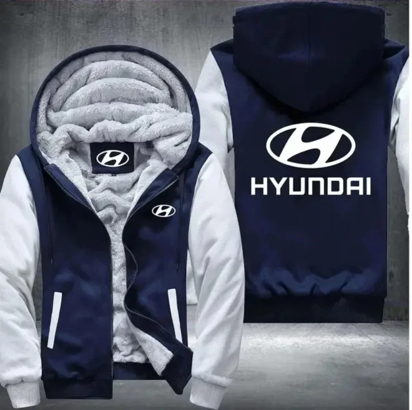 New Winter Men Hyundai Logo Hoodies Jacket Fashion High Quality Casual Wool Liner Fleece Sweatshirts Male Hoody Coat