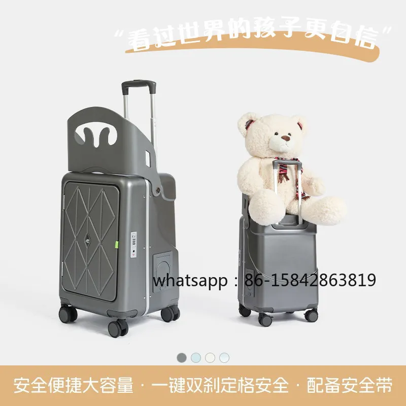 Kids Ride-on Trolley Luggage 20/24 Inch Portable Travel Rolling Suitcase