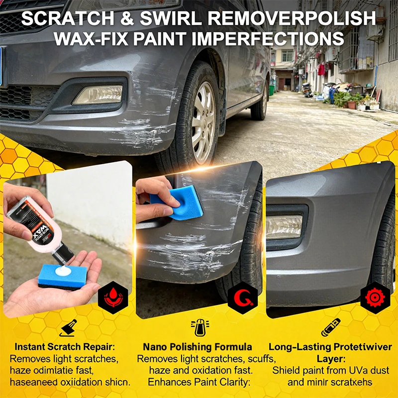 Car Scratch Remover Polish Wax – Eliminates Scratches & Swirl Marks, Restores Deep Gloss for All Paint Colors, Easy to Use