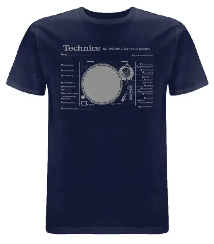 Technics 1200-MK2 Turntable System T-shirt Blue (s-xxl) DJ Decks Vinyl Record