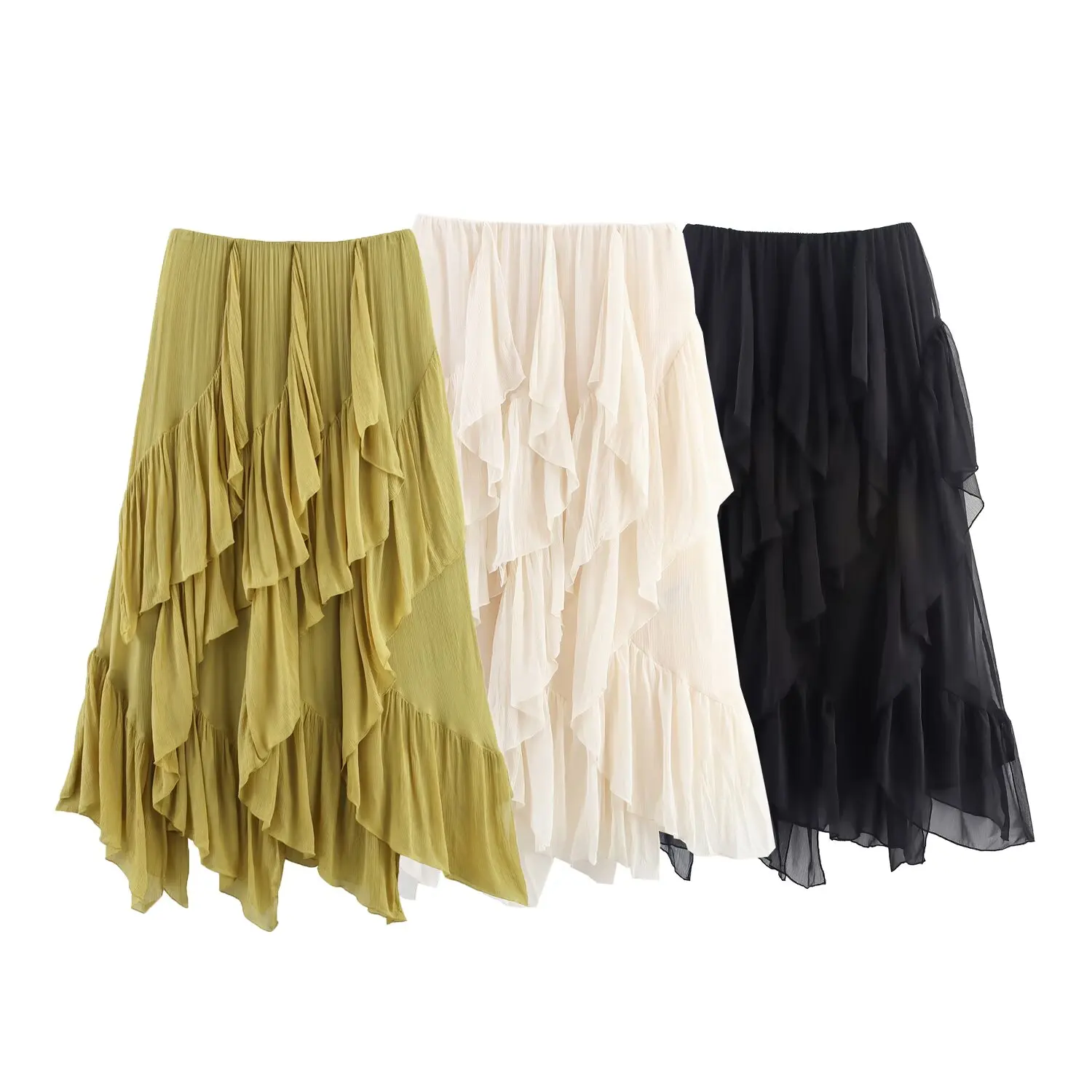 

JNLEAOG Spring New Faionable Women's Sle Bambula Skirt High Waist Polyester Fiber Casual Cake Skirt Pure Color Embroidery