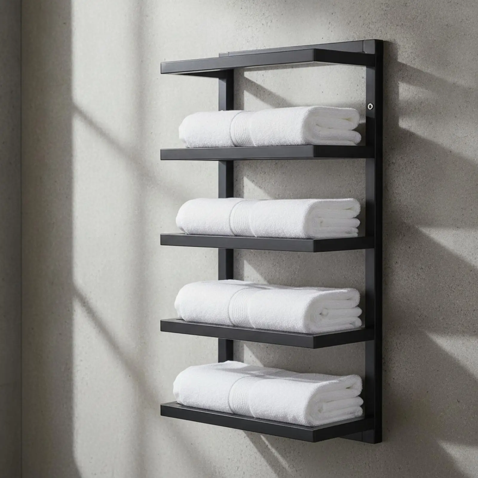 Wall Towel Rack Compact Rolled Towel Holder with Shelf Modern for Laundry Room