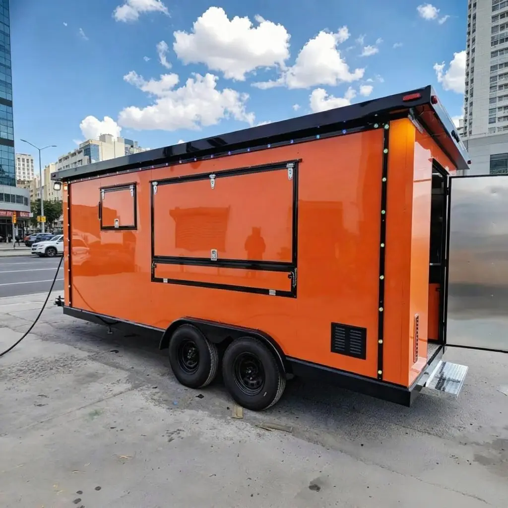 16FT Food Truck Kitchen Stove Grill Kabab Grill BBQ Fryer Popcorn Maker Stainless Steel Fiberglass 4 Wheel Rust Resistant