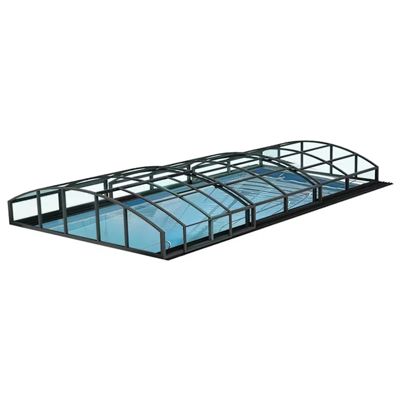 Modern Automatic Electric Swimming Pool Cover with Flat Polygon Roof DIY Design for Backyard Patio Enclosed