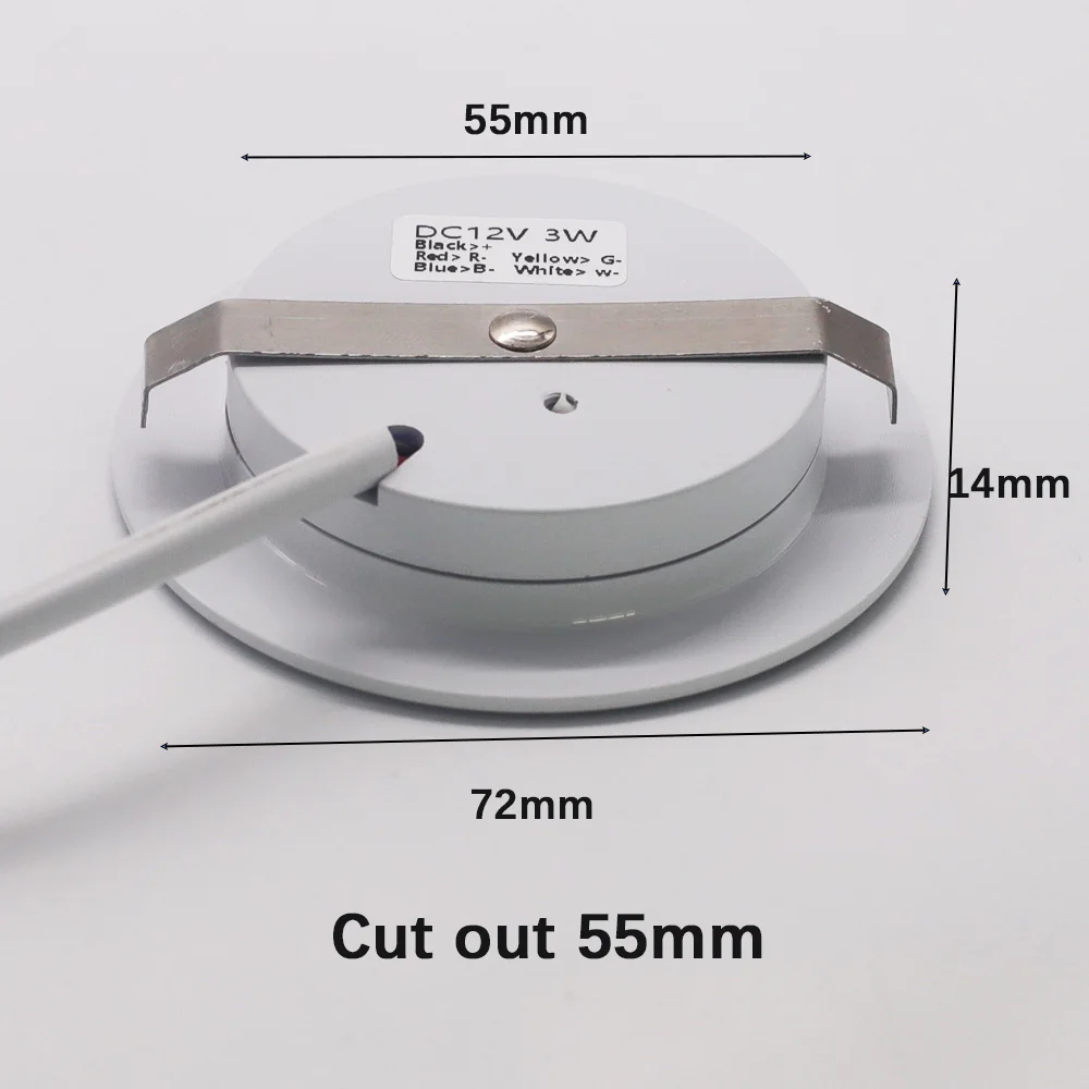 LED Mini Waterproof Spotlight, Ceiling Hidden Downlight, Ultra-thin Spot Light, Cabinet and Bathroom Lamp, IP65, 12V, 3W, RGBW