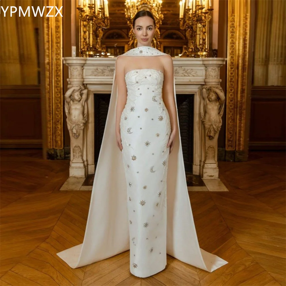 

Customized Evening Dress Formal Party Occasion Prom Gown YPMWZX Strapless Column Floor Length Skirts Sleeveless Bead Bespoke Occ