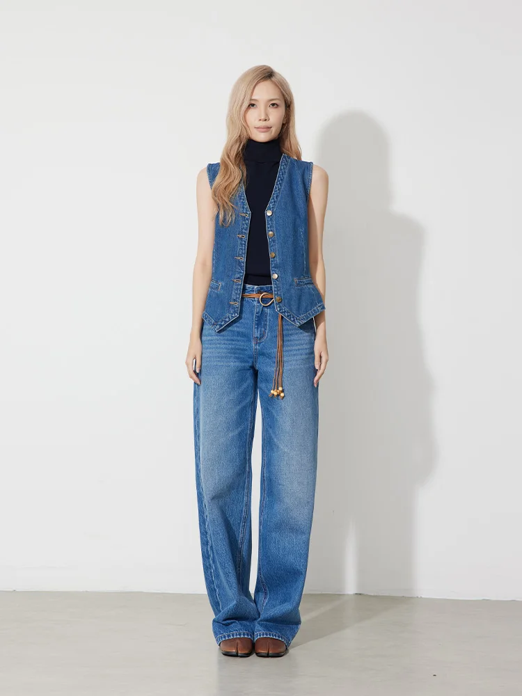 

Джинсы женские RUGOSAM с высокой талией, широкими штанинами, эффектом потертости и рваными элементами, новинка осени, хлопок, свободный крой, без стрейча