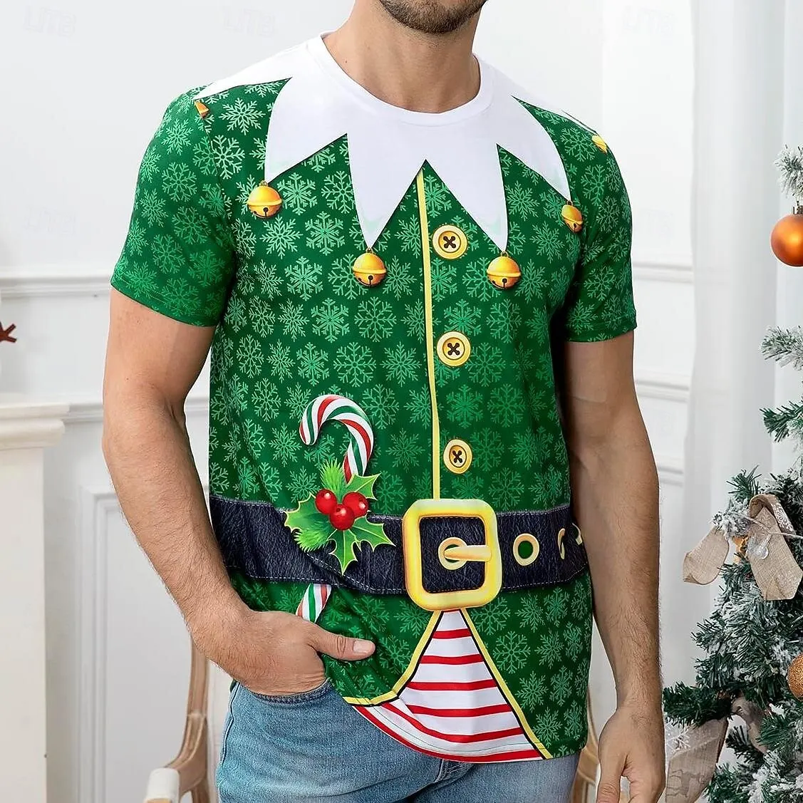 

Men's 3D Printed Creative Christmas Cosplay T-Shirt Fashion Santa Clause Short Sleeve Tees Loose Round Neck Quick Drying Clothes