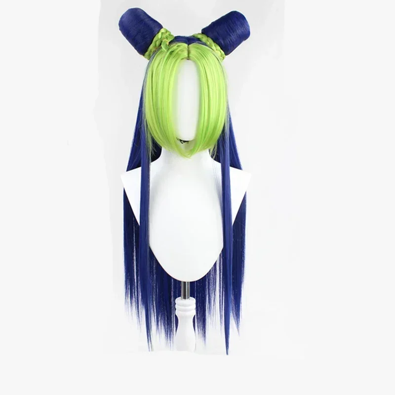 Jolyne Cujoh JoJo's Bizarre Adventure Golden Wind Kujo Green Synthetic Wig Long Version Buns Braids  Free wig cap