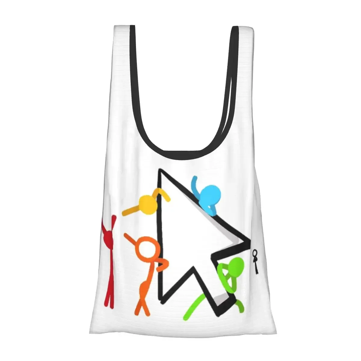 Alan Becker Five Stick Figures With Fire Mouse Pickaxe Portable Tote Large Capacity Shopper Bag Groceries Handbag Shoulder Bag