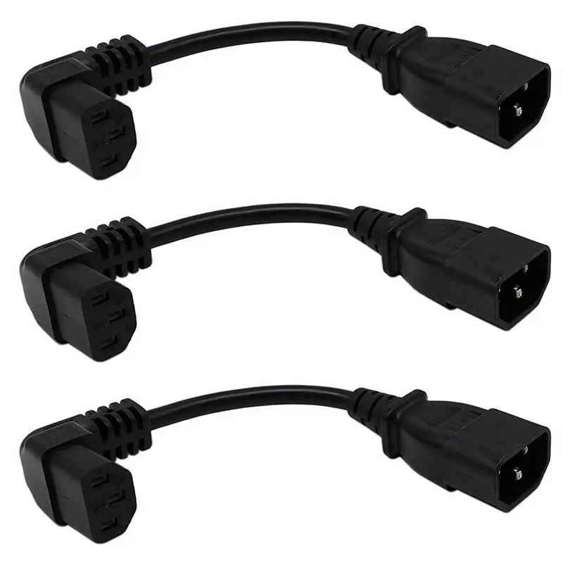3 Pcs 18Cm IEC 320 90 Degree C13 3 Pin Female To C14 3 Pin Male PDU Power Supply Extension Cord For Computer LED HDTV