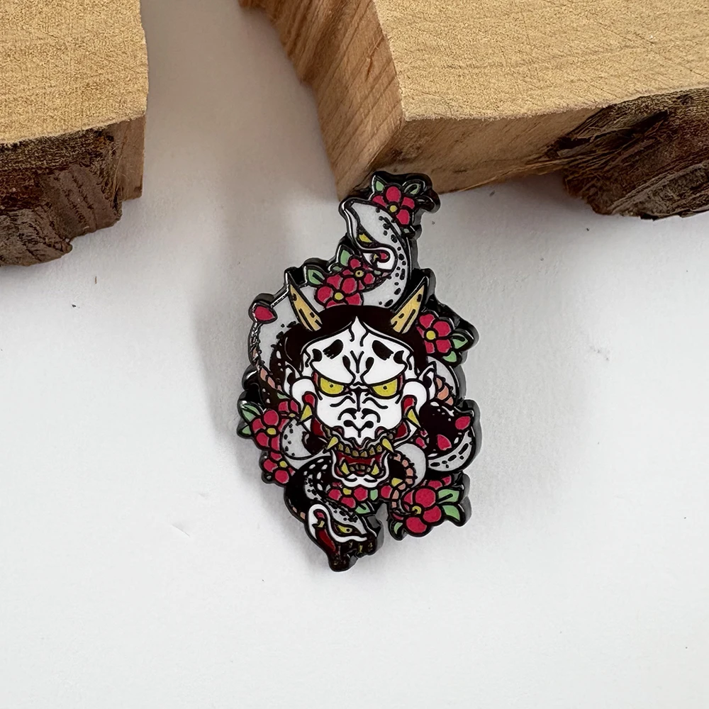 Yakuza Goro Majima Tattoo Enamel Pin Snake Flower Hannya Ghost Mask Lapel Pin Creepy Fans Gift Badge Decorative Accessories Coll