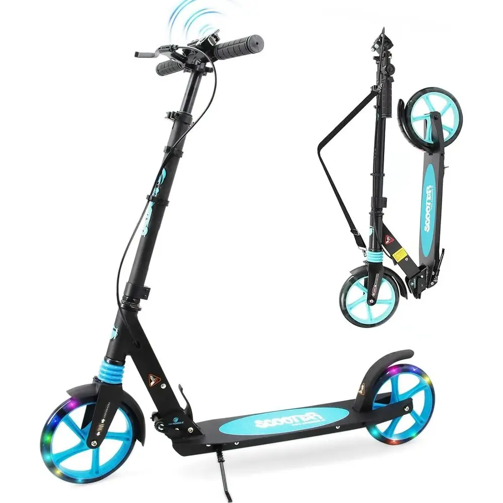 

Легкий самокат с регулируемой высотой для детей от 8 лет, с ремнем для переноски, двойными тормозами и большими полиуретановыми колесами