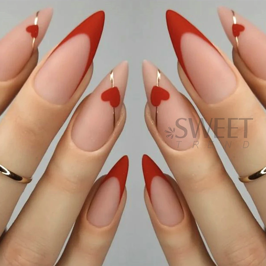 Linha de onda de ouro coração arte do prego adesivos metal curvado tira preto vermelho amor design simples tema dos namorados decalques manicure sliders