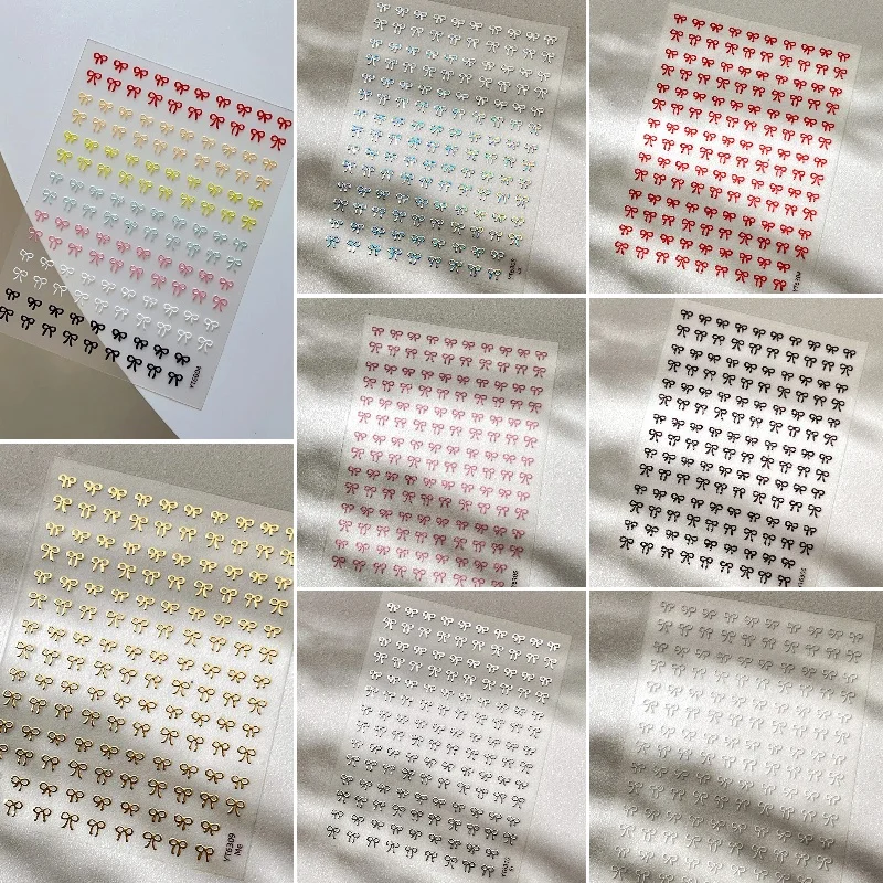 1/8pcs Embossed Colorful Bows Nail Art Stickers Sweet Laser Gold Silver Bowkonts Self Adhesive Decoration Decals DIY