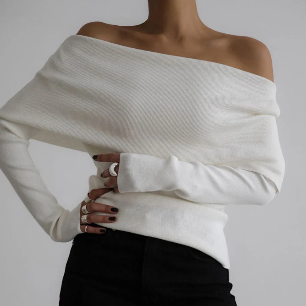 

Mia Muse женские толстовки зимние французские однотонные повседневные толстовки с длинными рукавами и открытыми плечами